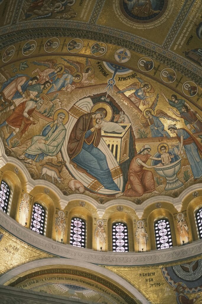 Traditional Painting of saints on ceiling in a Church in Italy